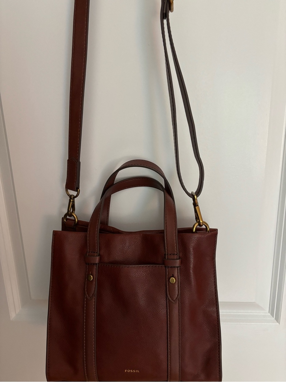 Fossil Brown Leather Structured Messenger Bag